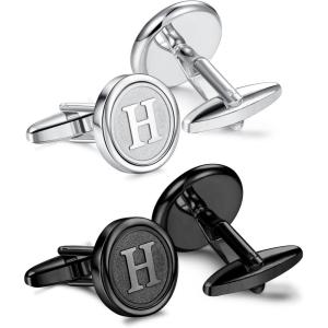 imageORAZIO Cufflinks For Men Engraved Initials Cufflinks Silver Black Set Stainless Steel Tuxedo Shirt Cuff Links Letter Alphabet AZ Gift With Box For WeddingDadGroomGroommenHusbandH