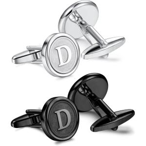 imageORAZIO Cufflinks For Men Engraved Initials Cufflinks Silver Black Set Stainless Steel Tuxedo Shirt Cuff Links Letter Alphabet AZ Gift With Box For WeddingDadGroomGroommenHusbandD