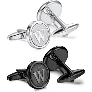 imageORAZIO Cufflinks For Men Engraved Initials Cufflinks Silver Black Set Stainless Steel Tuxedo Shirt Cuff Links Letter Alphabet AZ Gift With Box For WeddingDadGroomGroommenHusbandW