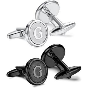 imageORAZIO Cufflinks For Men Engraved Initials Cufflinks Silver Black Set Stainless Steel Tuxedo Shirt Cuff Links Letter Alphabet AZ Gift With Box For WeddingDadGroomGroommenHusbandG