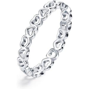 imageORAZIO Real 925 Sterling Silver Heart Ring for Women Cute Plain Heart Band Dainty Engagement Promise Wedding Rings Jewelry