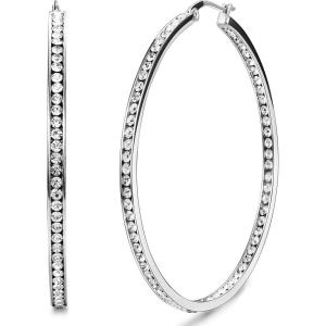 imageORAZIO Stainless Steel Women Hoop Earrings Cute Huggie Earrings Cubic Zirconia Inlaid 50MMA Silvertone