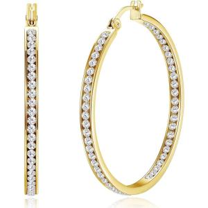imageORAZIO Stainless Steel Women Hoop Earrings Cute Huggie Earrings Cubic Zirconia Inlaid 50MMC Goldtone