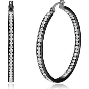 imageORAZIO Stainless Steel Women Hoop Earrings Cute Huggie Earrings Cubic Zirconia Inlaid 50MMD Black