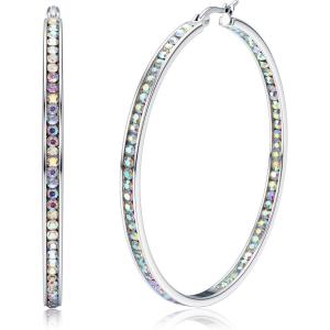 imageORAZIO Stainless Steel Women Hoop Earrings Cute Huggie Earrings Cubic Zirconia Inlaid 50MMFRainbow CZ