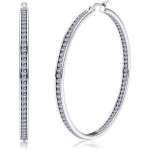 imageORAZIO Stainless Steel Women Hoop Earrings Cute Huggie Earrings Cubic Zirconia Inlaid 50MMGPurple CZ