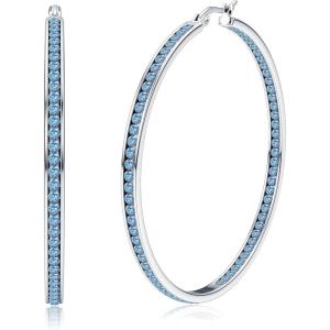 imageORAZIO Stainless Steel Women Hoop Earrings Cute Huggie Earrings Cubic Zirconia Inlaid 50MMHBlue CZ