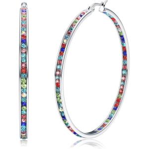 imageORAZIO Stainless Steel Women Hoop Earrings Cute Huggie Earrings Cubic Zirconia Inlaid 50MMIMultColors CZ