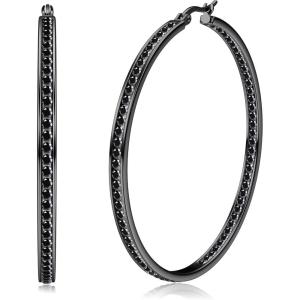 imageORAZIO Stainless Steel Women Hoop Earrings Cute Huggie Earrings Cubic Zirconia Inlaid 50MMJAll Black