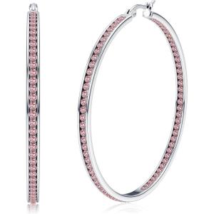imageORAZIO Stainless Steel Women Hoop Earrings Cute Huggie Earrings Cubic Zirconia Inlaid 50MMKPink CZ
