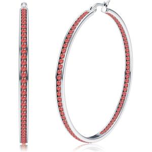 imageORAZIO Stainless Steel Women Hoop Earrings Cute Huggie Earrings Cubic Zirconia Inlaid 50MMLRed CZ