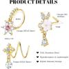 imageORAZIO 15Pcs Dangle Nose Rings for Women  Surgical Stainless Steel L Shaped Studs 20G Double Ring for Single Piercing  CZ Butterfly Hoops With Charm JewelryGold Tone