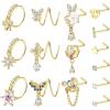 imageORAZIO 15Pcs Dangle Nose Rings for Women  Surgical Stainless Steel L Shaped Studs 20G Double Ring for Single Piercing  CZ Butterfly Hoops With Charm JewelryGold Tone