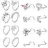 imageORAZIO 16Pcs Nose Rings  Womens Surgical Steel Nose Studs ampamp Hoops 20G L Shaped Corkscrew Gold SilverSilver Tone