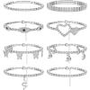 imageORAZIO 8 PCS Ankle Bracelets for Women Rhinestone Anklets Silver Tennis Anklet CZ Butterfly Heart Adjustable Beach Anklets Bracelet Foot Jewelry Set for SummerSilver Tone