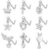 imageORAZIO 9 PCS Dangle Nose Rings  L Shaped for Women 20G Stainless Steel Nose Rings Studs with CZ Cross Crown Flower Heart Dangling Piercing JewelryLSilver Tone