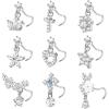 imageORAZIO 9 PCS Dangle Nose Rings  L Shaped for Women 20G Stainless Steel Nose Rings Studs with CZ Cross Crown Flower Heart Dangling Piercing JewelrySSilver Tone