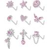 imageORAZIO 9Pcs 20G Nose Rings Studs for Women Stainless Steel Nose Stud L Shaped Cute Dangle Nose Rings Butterfly Heart Star Feather Flower CZ L Shaped Nose Ring Studs Silver Dangling Nose Piercing JewerlyPink