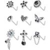 imageORAZIO 9Pcs 20G Nose Rings Studs for Women Stainless Steel Nose Stud L Shaped Cute Dangle Nose Rings Butterfly Heart Star Feather Flower CZ L Shaped Nose Ring Studs Silver Dangling Nose Piercing JewerlyColourful