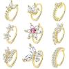 imageORAZIO 9pcs 20G Nose Rings Hoops for Women  Surgical Steel Paved CZ Cartilage Earring Hoop Cute Butterfly Flower Nose Piercing Jewelry  Silver Gold Black Rose GoldGold Tone