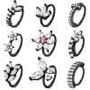 imageORAZIO 9pcs 20G Nose Rings Hoops for Women  Surgical Steel Paved CZ Cartilage Earring Hoop Cute Butterfly Flower Nose Piercing Jewelry  Silver Gold Black Rose GoldBlack