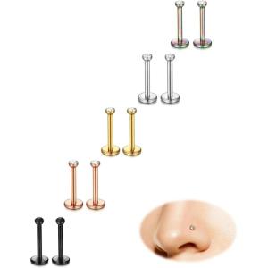 imageORAZIO 10Pcs 18G Nose Studs  316L Stainless Steel Stud Nose Rings for Women CZ Screwback Nose Piercings Cartilage Earrings Lip Rings Small Flatback Stud Earrings for Sensitive Ear Internally ThreadedD 18G Bar Length 6mm024