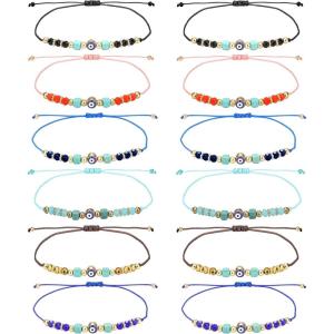 imageORAZIO 12Pcs Evil Eye Bracelets For Women Men Handmade Devil Eye String Bracelet Protection Mexican Bracelets Pack Mixed Evil Eye Jewelry