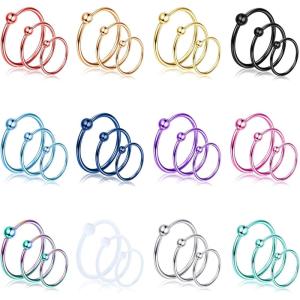 imageORAZIO 36Pcs Surgical Steel Nose Ring Hoop for Women 20 Gauge Nose Piercing Jewelry Septum Ring Cartilage Helix Piercing 612mm6mm  8mm  10mm