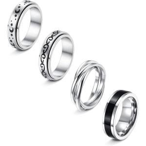imageORAZIO 4Pcs Fidget Band Ring for Women Men Stainless Steel Anxiety Ring Spinner Interlocked Moon Star Ring Stress Relieving Wedding Promise Spinning Rings