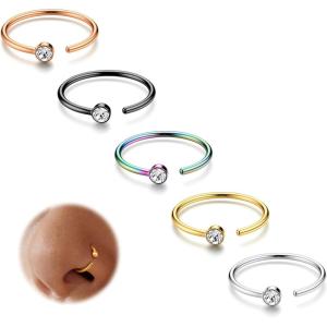 imageORAZIO 512Pcs 20G Stainless Steel Nose Ring Hoop CZ Body Ear Piercing 5 Mixed ColorsB5Pcs 20G Inner Diameter10mm
