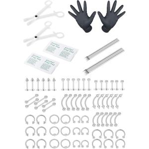 imageORAZIO 84PCS Professional Piercing Kit Stainless Steel 14G 16G Belly Tongue Tragus Nipple Lip Nose Ring Body JewelryA1SET