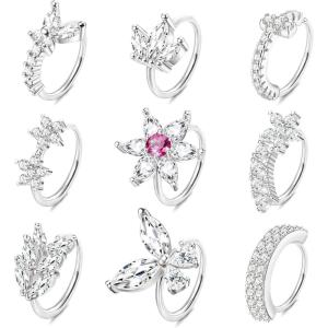 imageORAZIO 9pcs 20G Nose Rings Hoops for Women  Surgical Steel Paved CZ Cartilage Earring Hoop Cute Butterfly Flower Nose Piercing Jewelry  Silver Gold Black Rose GoldSilver Tone