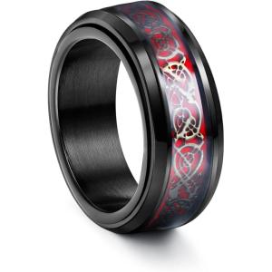 imageORAZIO Stainless Steel Fidget Ring Black Spinner Ring For Men Women Anxiety Stress Relieving Spinning Ring Cool Male Spin Ring Men Wedding Engagement Promise Band Rings 8MM WideRed