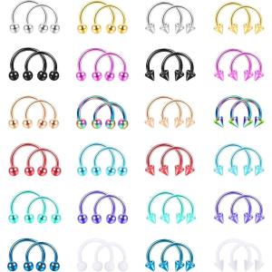 imageOrazio 2448pcs Septum Jewelry  16G Surgical Steel Nose Rings  Rose Gold Black Horseshoe  8mm 10mm