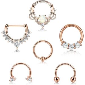 imageORAZIO 6PCS 16G 316L Stainless Steel Septum Hoop Nose Ring 8MM Horseshoe Rings Cartilage Clicker Piercing Jewelry 3 Colors