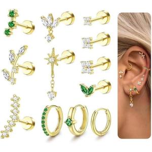 imageORAZIO 16 Gauge Cartilage Earrings for Women Flat Back Hypoallergenic Surgical Steel Small Flatback Stud Hoop Cartilage Earring Stack Set Daith Conch Tragus Helix Piercing Jewelry Single PC14K Gold Plated Surgical Steel Piercings