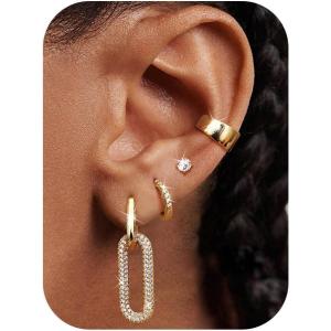 imageORAZIO Small Gold Hoop Earrings for Women Hypoallergenic 14K Gold Plated Chunky Huggie Earring Sets for Multiple Piercing Dainty Earing Stacks Set Cute Silver Cartilage Jewelry Trendy Gifts14K GoldPaperclip
