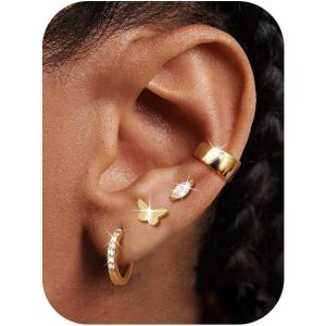 imageORAZIO Small Gold Hoop Earrings for Women Hypoallergenic 14K Gold Plated Chunky Huggie Earring Sets for Multiple Piercing Dainty Earing Stacks Set Cute Silver Cartilage Jewelry Trendy Gifts14K GoldButterfly