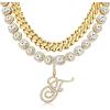 image:imageORAZIO Initial Cuban Link Chain Necklace for Women Silver 18K Gold Plated Cursive Letter Name Necklaces Layered Iced Out Chain Necklace Hip Hop Jewelry18k Gold Plated