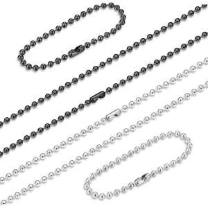 image:imageORAZIO 2PCS Stainless Steel Military Dog Tag Ball Chain Necklace for Men Women 24mm Bead Chain Set with Connector Silver Tone Black 2030 InchesC24 inch