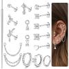 image:imageORAZIO 16G18G20G Threadless Flat Back Earrings 316L Surgical Steel Cartilage Earring Stacks Flatback Push in Nose Rings Studs Hypoallergenic Tragus Helix Conch Labret Medusa Piercing JewelryStyle2Silver