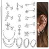 image:imageORAZIO 16G18G20G Threadless Flat Back Earrings 316L Surgical Steel Cartilage Earring Stacks Flatback Push in Nose Rings Studs Hypoallergenic Tragus Helix Conch Labret Medusa Piercing JewelryStyle1Silver