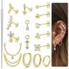 image:imageORAZIO 16G18G20G Threadless Flat Back Earrings 316L Surgical Steel Cartilage Earring Stacks Flatback Push in Nose Rings Studs Hypoallergenic Tragus Helix Conch Labret Medusa Piercing JewelryStyle1Gold
