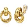 image:imageORAZIO Clip On Earrings Women Geometric Statement Unique Non Pierced Earrings 14K Gold Plated Knot Chunky Drop Dangle Hoop Stud Clipon Earrings for Women TrendyStyle AGold Plated