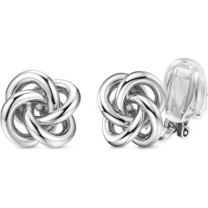 image:imageORAZIO Clip On Earrings Women Geometric Statement Unique Non Pierced Earrings 14K Gold Plated Knot Chunky Drop Dangle Hoop Stud Clipon Earrings for Women TrendyStyle ESilver Plated
