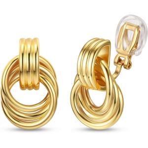 image:imageORAZIO Clip On Earrings Women Geometric Statement Unique Non Pierced Earrings 14K Gold Plated Knot Chunky Drop Dangle Hoop Stud Clipon Earrings for Women TrendyStyle CGold Plated