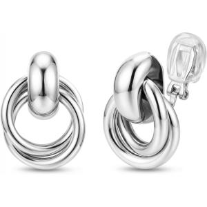 image:imageORAZIO Clip On Earrings Women Geometric Statement Unique Non Pierced Earrings 14K Gold Plated Knot Chunky Drop Dangle Hoop Stud Clipon Earrings for Women TrendyStyle ASilver Plated