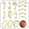 image:imageORAZIO 16g Rook Piercing Jewelry Surgical Steel Vertical Labret Lip Jewelry Gold Eyebrow Piercing Rook Daith Earrings for Women Cartilage Curved Barbell Daith Surface Tragus Piercing Jewelry 14 PcsGold Tone