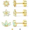 image:imageORAZIO 925 Sterling Silver Flat Back Stud Earrings for Women Hypoallergenic 14K Gold Plated Cartilage Earrings for Sensitive Ears Small CZ Opal Conch Helix Tragus Piercing Jewelry 3 Pairs 20GStyle1Gold Tone