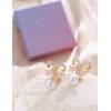 image:imageORAZIO Pearl Clip on Earrings for Women Danlge Fake Trendy Non Piercing Hypoallergenic Cute Pink Bow Clip on Earrings for Womengold plated bow b
